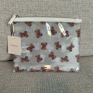 Primark Clear Bear Print Pouch with White Trim